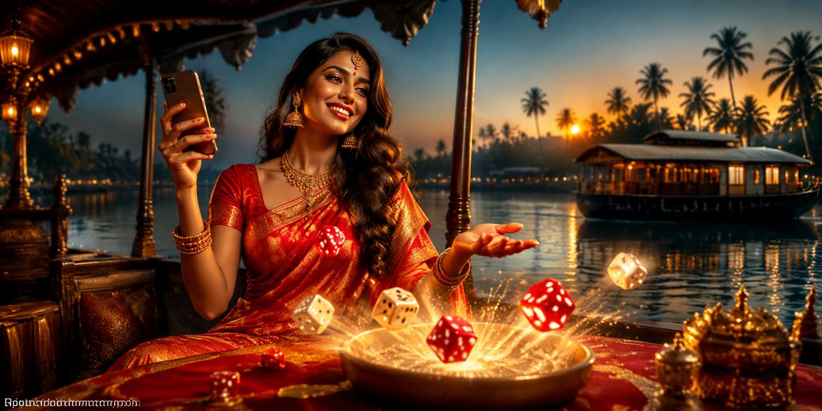 Kerala backwaters lottery game with colorful dice and festive setup